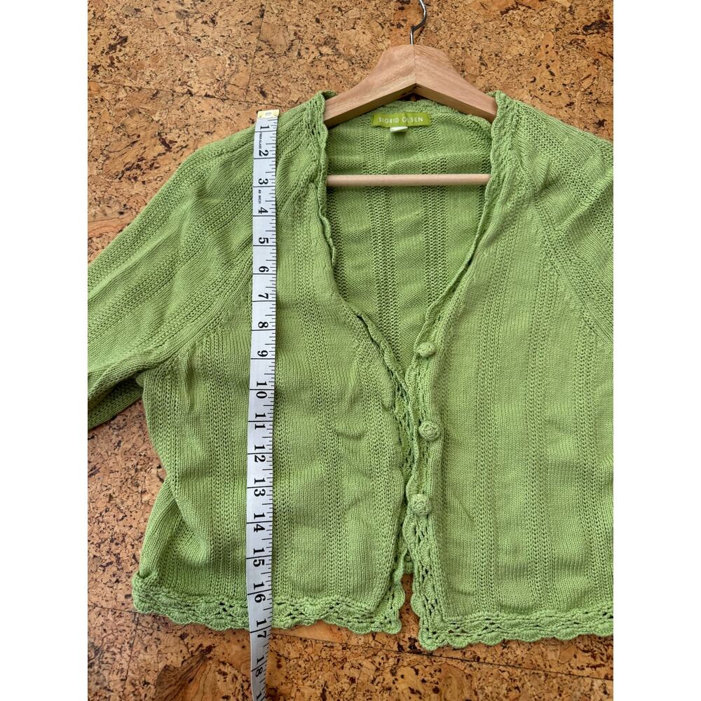 Sigrid Olsen Sweater crop cardigan knit buttons silk cotton blend kelly green M - Picture 11 of 12